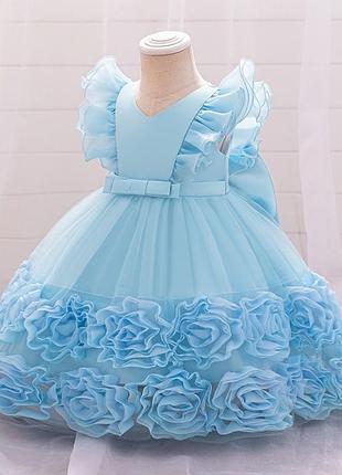Дитяча пишна блакитна сукня з фатином для дівчинки 6-24 міс