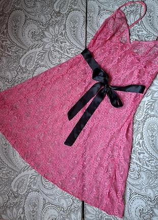 Пеньюар ночнушка кружев розовый ажурн бант ahu lingerie s бельё нежное