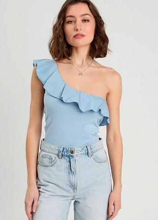 Новый облегающий топ на одно плечо "shein" с оборкой. размер eur36, s.