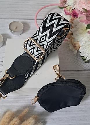 Ремінь для сумки сумок тканевий текстильний чорний білий з органайзером золота фурнітура