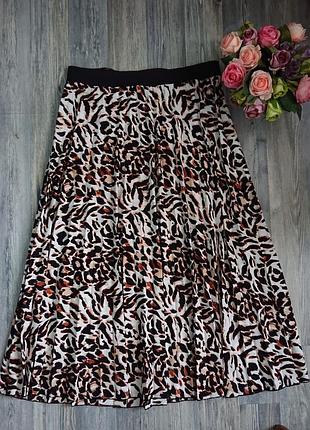 Красивая юбка плиссе леопардовый принт большой размер батал 50 /52