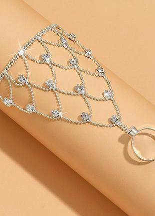 Браслет з каблучкою на палець слейв-браслет зі стразами 12551