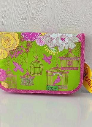 Яркий пенал книга на одно основное отделение с дополнительными секциями, пенал для девочки