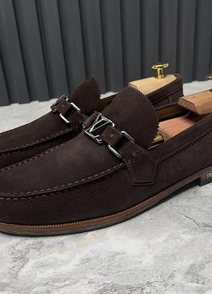 Louis vuitton logo major loafers brown suede чоловічі туфлі лофери оригінал 42 eur