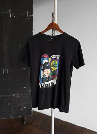 Mob psycho 100 anime shigeo kageyama short sleeve black t-shirt big print аніме футболка з принтом