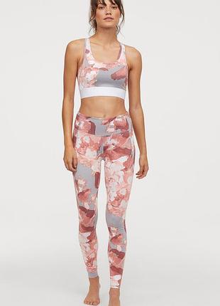 Шикарные спортивные леггинсы в цветочный принт h&m sport training made in indonesia с биркой