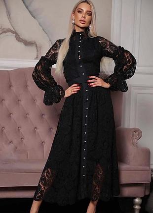 Шикарное ажурное платье на пуговицах