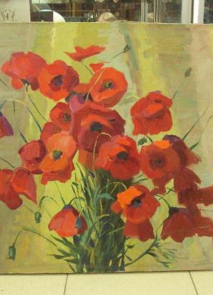Картина натюрморт маки бессараба 1977 год, холст масло 66 х 60 см №41