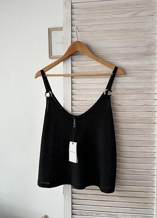 Stradivarius маечка в рубчик черного цвета