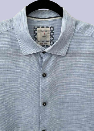 Голубая льняная рубашка olymp мужская р. 48-50