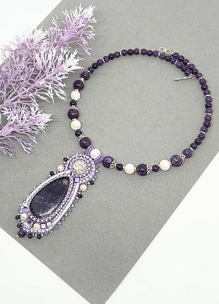 Кольє з лепідолітом та аметистом "бузкове розмаїття"