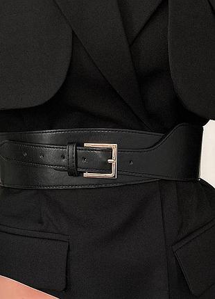 Широкий чорний пояс-корсет із пряжкою