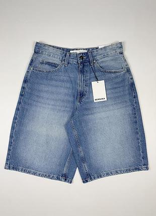 Шорти bershka jorts baggy fit сині джинсові широкі скейтерські чоловічі