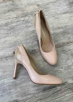 Кожаные пудровые нюдовые женские туфли лодочки на каблуке san marina 🇫🇷 37 размер