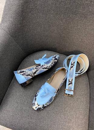 Ніжні літні шкіряні лофери блакитна рептилія