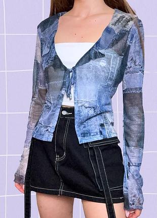 Накидка (лонгслив) в сеточку на завязках