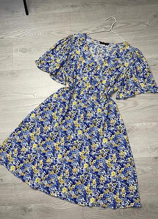 Цветочное желто-синее платье f&f вискоза l-xl 48-50