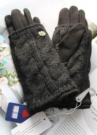 Женские кашемировые перчатки с вязкой черные1 фото