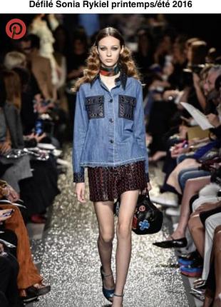 Sonia rykiel джинсова базова оверсайз сорочка блуза куртка жакет синя з закльопками стразами р. 46 l xl