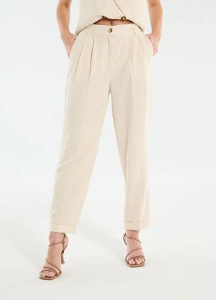 Льняные брюки свободного кроя брюки джоггеры светлый беж