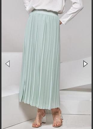 Ментова спідниця плісе плісирована мʼятна спідниця міді шифонова