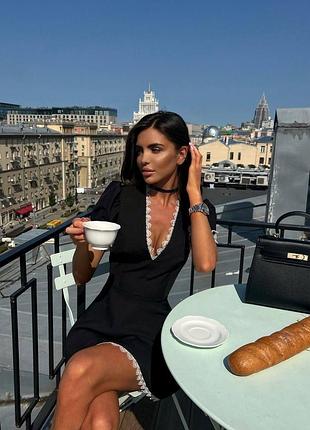 Сукня чорна біла з мереживом платье с кружевом черное