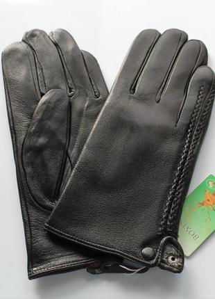 Мужские кожаные перчатки махра черные