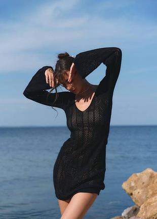 Вязанное пляжное платье с рукавом хлопок