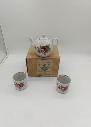 Набор для чая "дарунок" дарунок ссср полонский фарфор чайник та дві чашки чайний набір