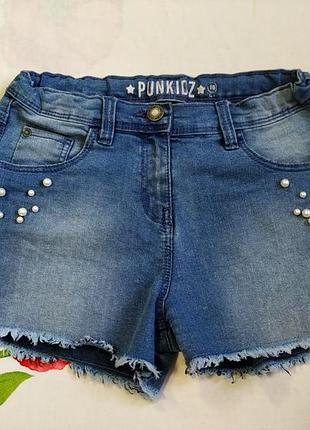 Джинсовые шорты с жемчужинками для девочки 10-11 г.