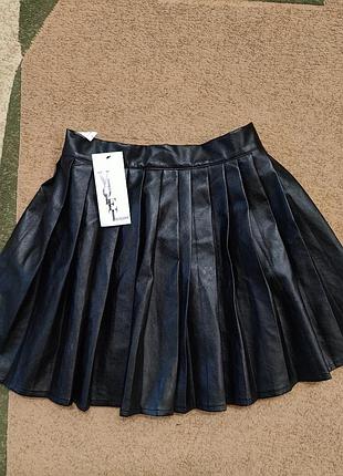 Шкіряна спідниця юбка юпка кожаная пліссе пліссіровка с,м розмір хс 34,42,44 тенісна міні