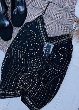 Новий чорний шифоновий топ river island s топ з бусинами топ кольчуга літній