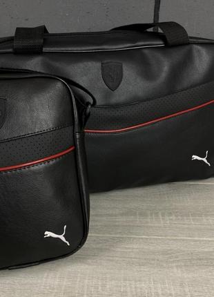Комплект сумка puma чорна білий логотип + барсетка puma
