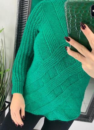 👚классный зелёный вязаный свитер/тёплый вязаный свитер крупная вязка👚4 фото