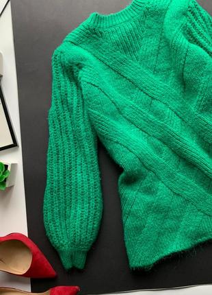 👚классный зелёный вязаный свитер/тёплый вязаный свитер крупная вязка👚7 фото