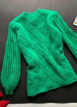 👚классный зелёный вязаный свитер/тёплый вязаный свитер крупная вязка👚1 фото