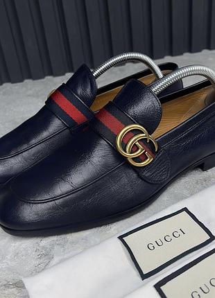 Gucci donnie web double gg loafers heels blue чоловічі туфлі лофери оригінал 40 eur
