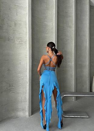 Жіноча блакитна нарядна сукня на бретелях з віскози