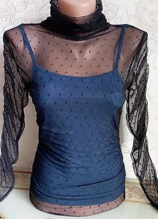 Гольф-сітка з майкою , блуза-гольф мереживна , водолазка-сітка