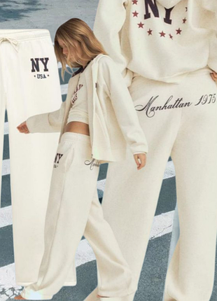 Zara new  штаны р.s  в  университетском стиле преппи с принтом new york
