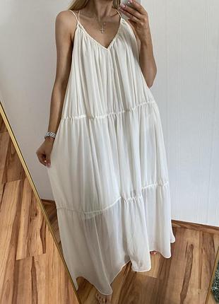 H&m кремовое платье макси шифон редкое длинное платье сарафан блох