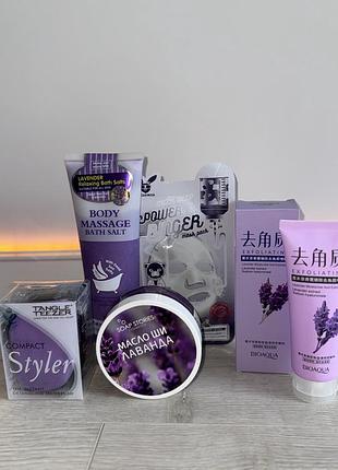 Подарунковий бокс🎁крем-олія для тіла+ масочка+  скраб-сіль+ маска для обличчя +гребінець