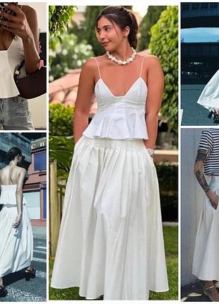 Стильный летний комплект zara zw collection из топа и пышной юбки. new