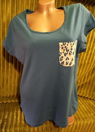 Синяя футболочка .для дома спорта или улицы,16р.коттон