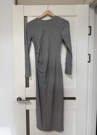 Сукня жіноча в рубчик трикотажна міді h&m — сірий меланж, розмір s