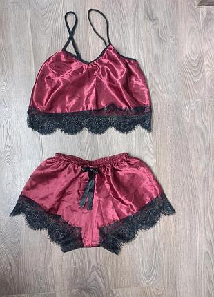 Пижама пижамка атласная с кружевом