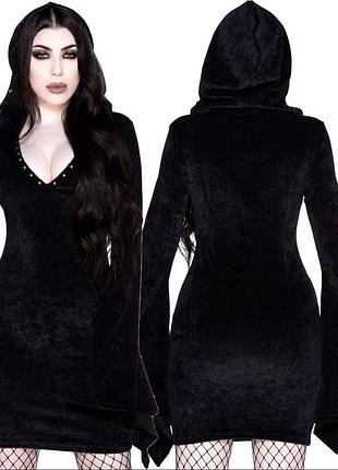 Killstar сукня готична з каптуром і рукавами кльош