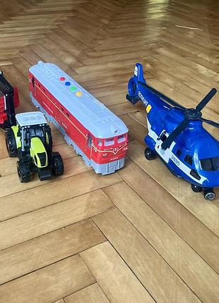 Набір інтерактивні музичні дитячі іграшки техніка трактор причеп потяг вертоліт