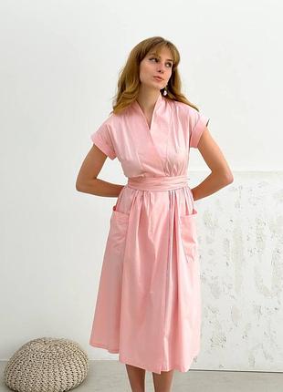 Платье миди поплин хлопок с поясом