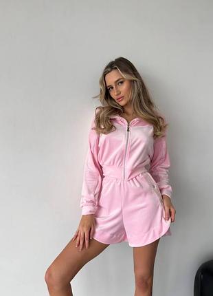 Велюровий костюмчик двійка: кофта зіпка і шорти